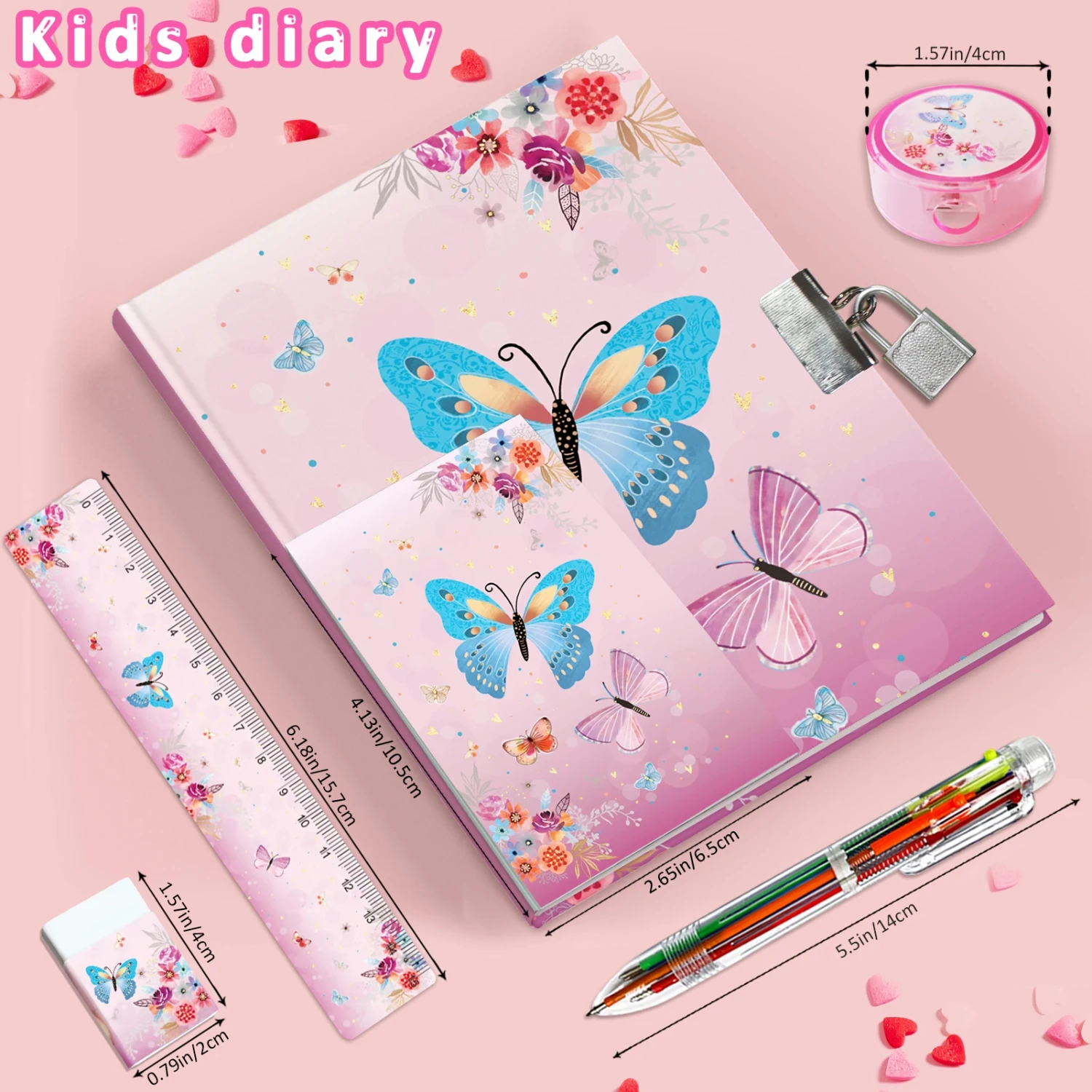 Girls Diary with Lock,  Journal Stationary Set  Pre School Teen Learning Writing Drawing Age 6,8,10,12 Years