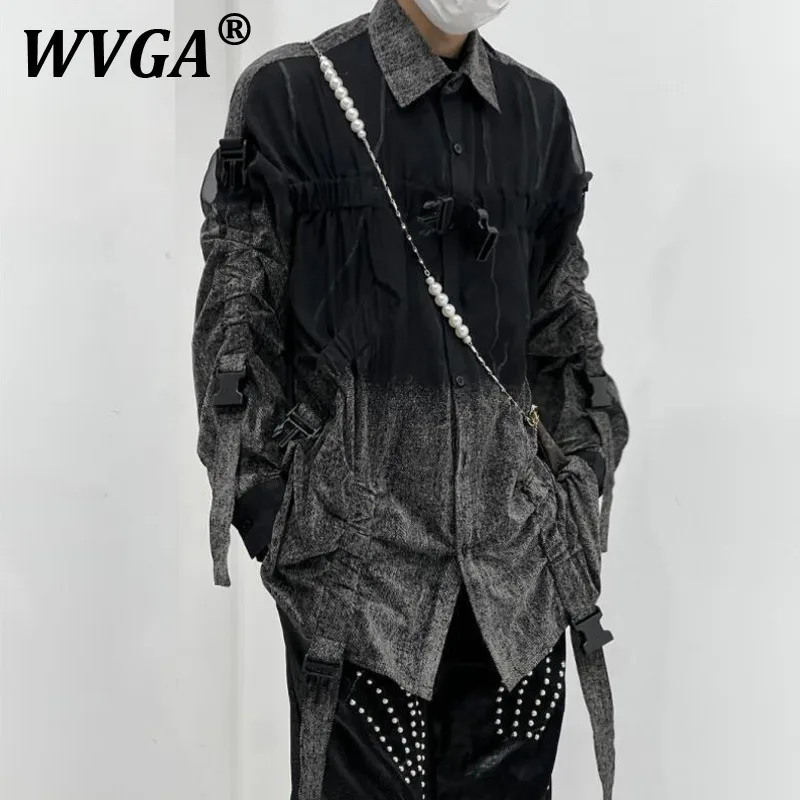 

WVGA Весна Осень Новый Мужской Tide High Street Темная одежда Лоскутный дизайн Модные рубашки с длинными рукавами Нишевые шикарные повседневные топы Ins W9550