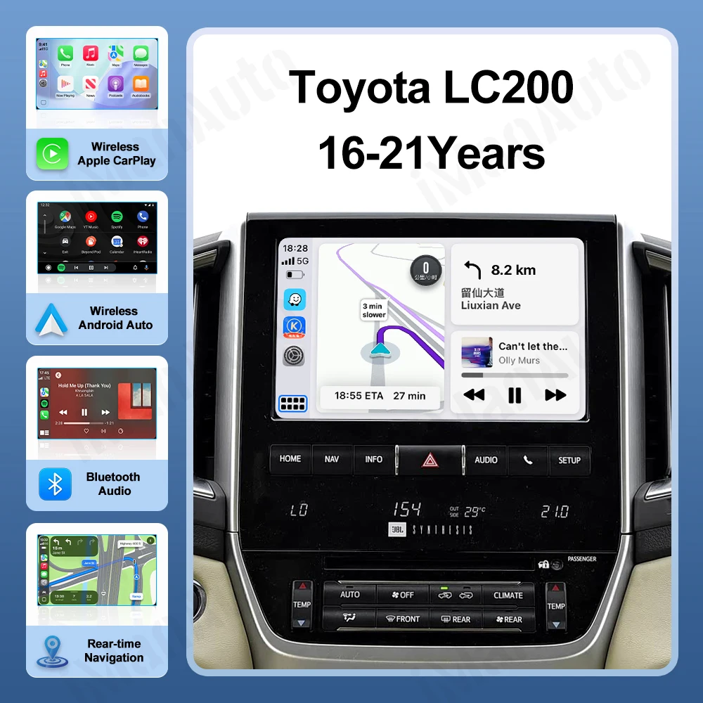 Wireless Apple Carplay For Toyota Land Cruiser LC200 2016-2021 Android Auto Linux Interface Box Original Car Screen Mirror Link