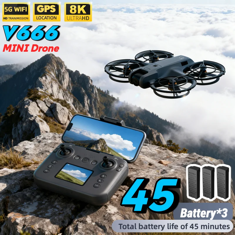 For Genuine V666 MINI Drone 8K Professional WIFI 5G Dron Obstacle Avoidance Brushless Altitude Headless Mode RC Quadcopter Toys