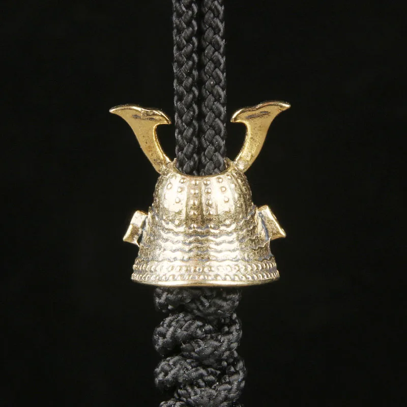 Brass Skull Samurai EDC Knife Pendant Marshal Skull Paracord Bead DIY Accessory Keychain Charm Spacer Bead Pendant view 4