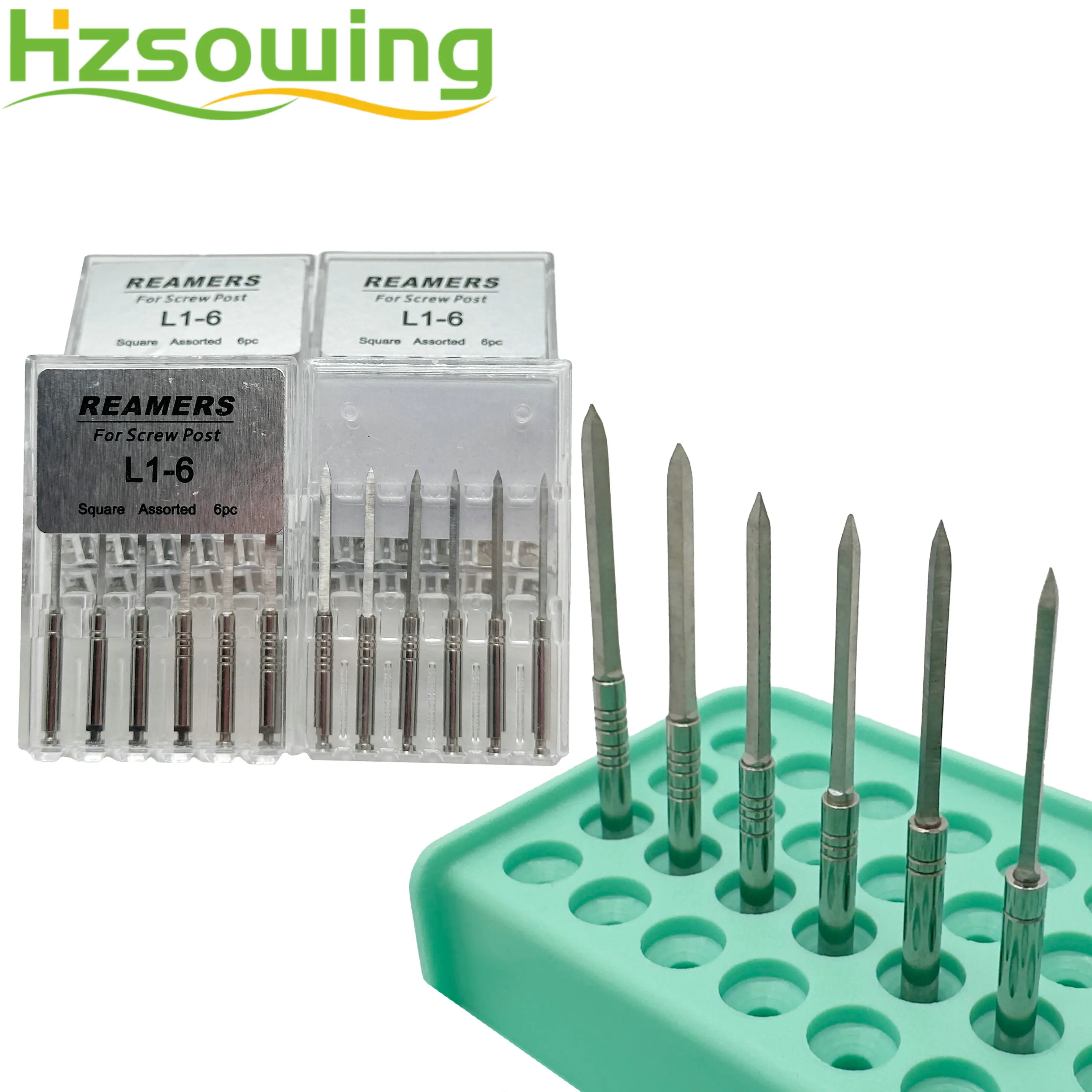 Dental Reamers Drills Square Stainless Steel Bit For Screw Post Clinic Lab Material 6pcs in Box