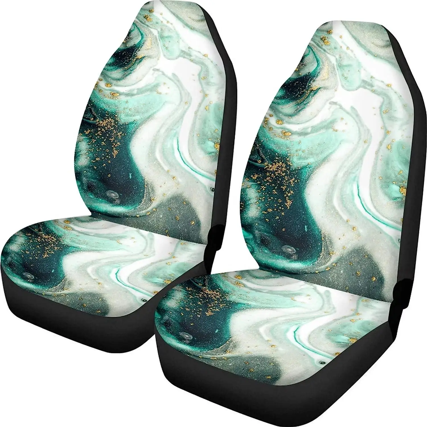 2 PCs Green Marble Front Seat Covers Bucket Seat Covers Universal Fit for Most Cars SUVs Trucks Van