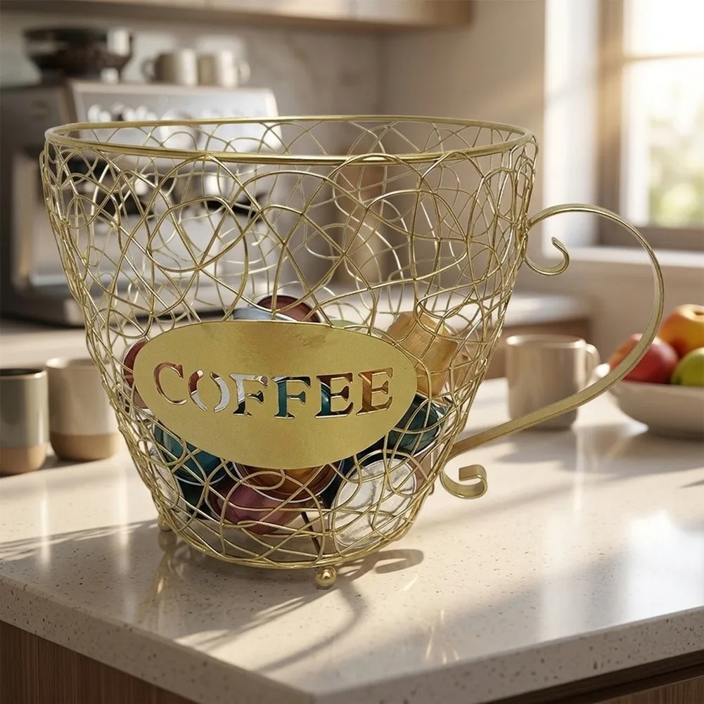 Spacious Iron Coffee Pod Stand with Uniform Wire Design Promoting Air Circulation and Reducing Condensation Risks