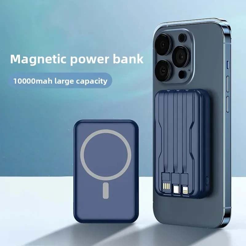 10000mAh Portable Wireless Magnetic Power Bank for Apple MagSafe with Built-in Cable