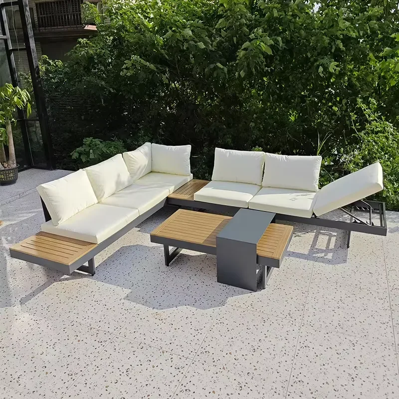 High-End Modern Style Outdoor Leisure Garden Furniture Classic Sectional Teak Patio Sofa Set for Hotel Courtyard for Gardens