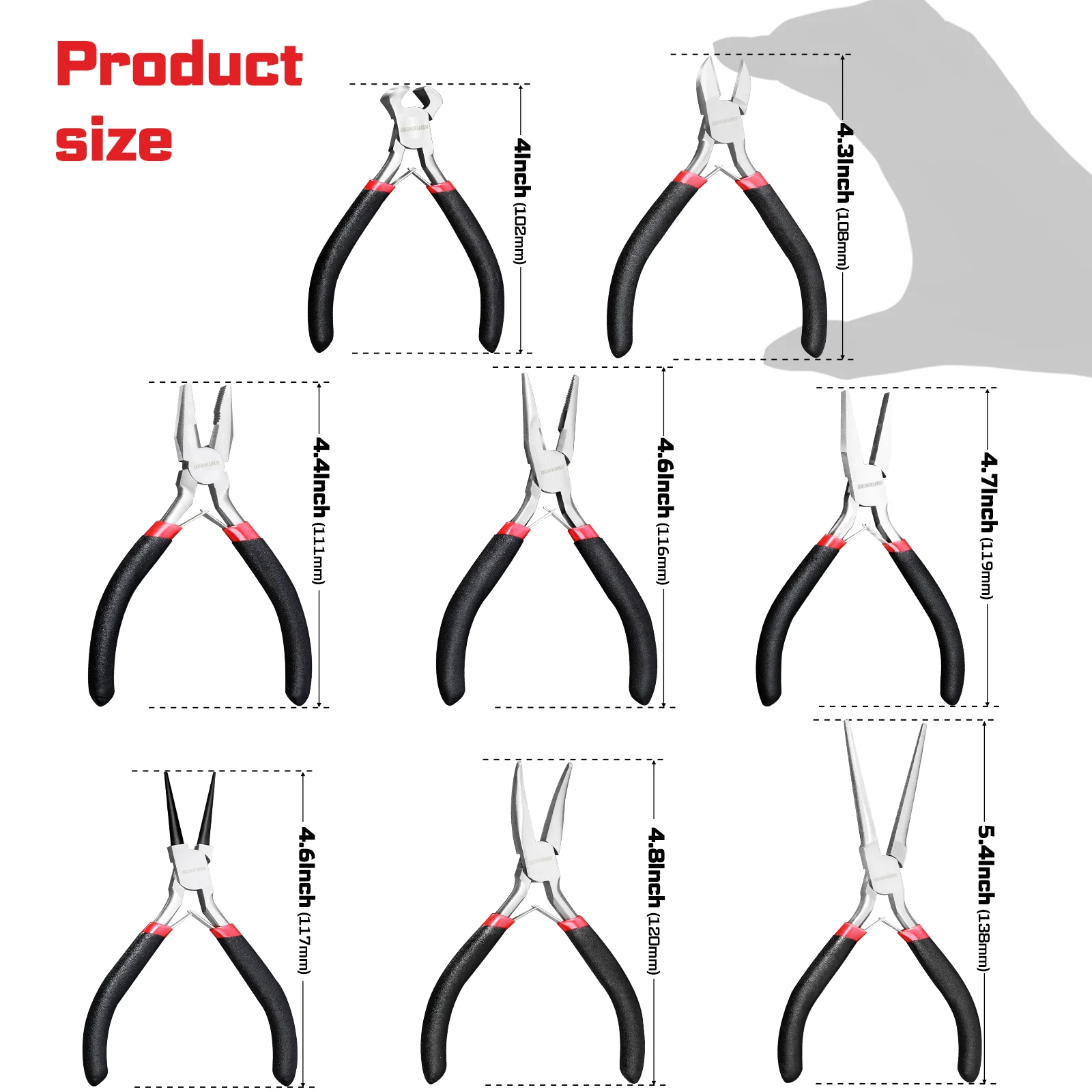 Geinxurn 8 قطع كماشة مختلطة لإصلاح المجوهرات بنفسك، وتغليف الأسلاك، والديكور والحرف اليدوية #2