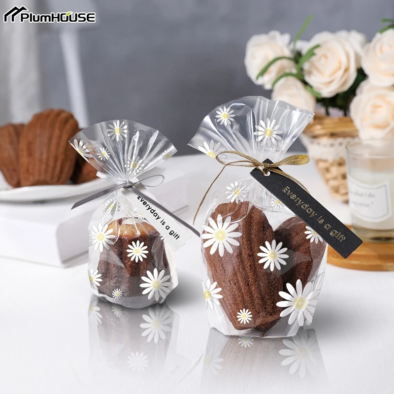 50/100pcs Daisy Candy Bags Transparent Flower Cookie Baking Packaging Bag For Wedding Birthday Party DIY Gifts Wrapping Supplies