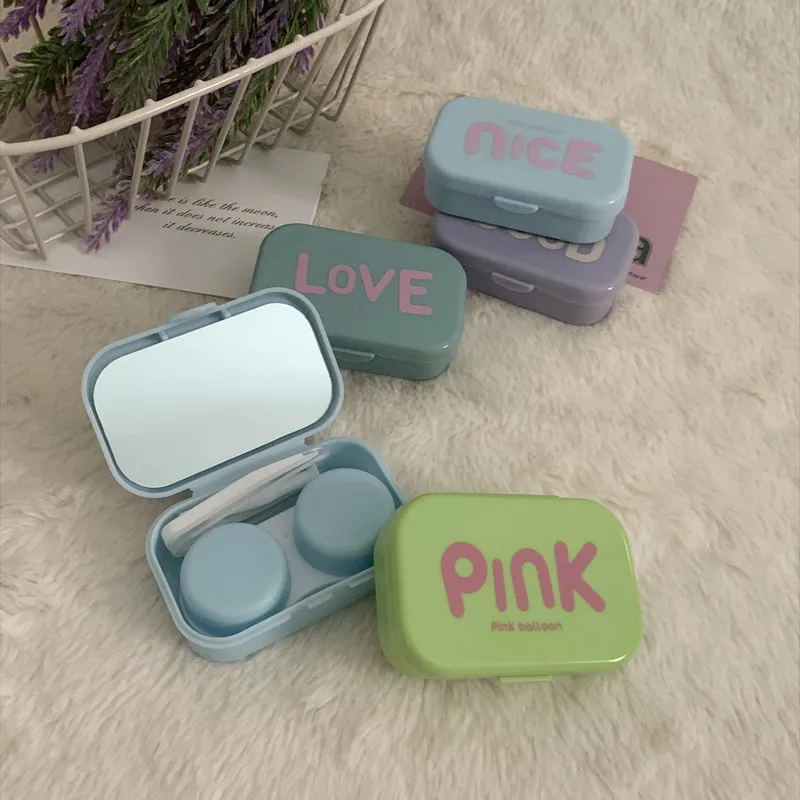 Ins Small Fresh Contact Lens Box Women Travel Portable Contact Lenses Case Companion Contact Lens Care Box with Mirror Tweezers