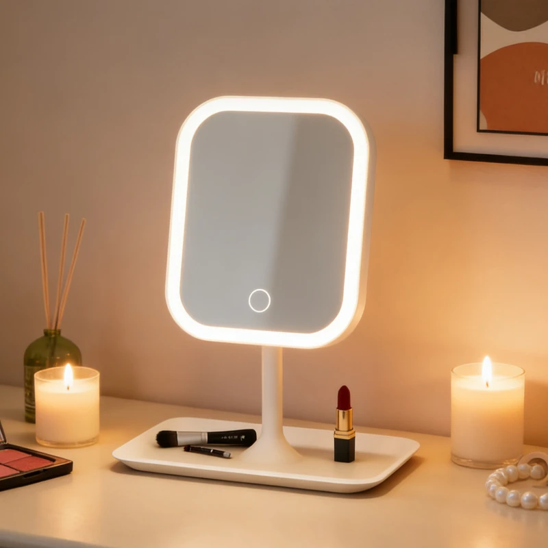

Уход за глазами, мягкий свет, светодиодное косметическое зеркало, большой квадрат 360° ° Вращающееся зеркало для макияжа, регулируемая яркость, устойчивое к царапинам для дома
