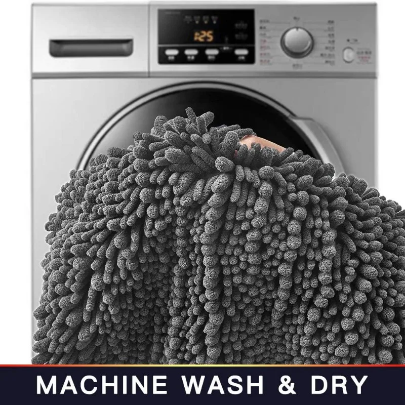 Large Bathroom Rug Non Slip Bath Mat (72x24 Inch Grey) Water Absorbent Super Soft Shaggy Chenille Machine Washable Dry