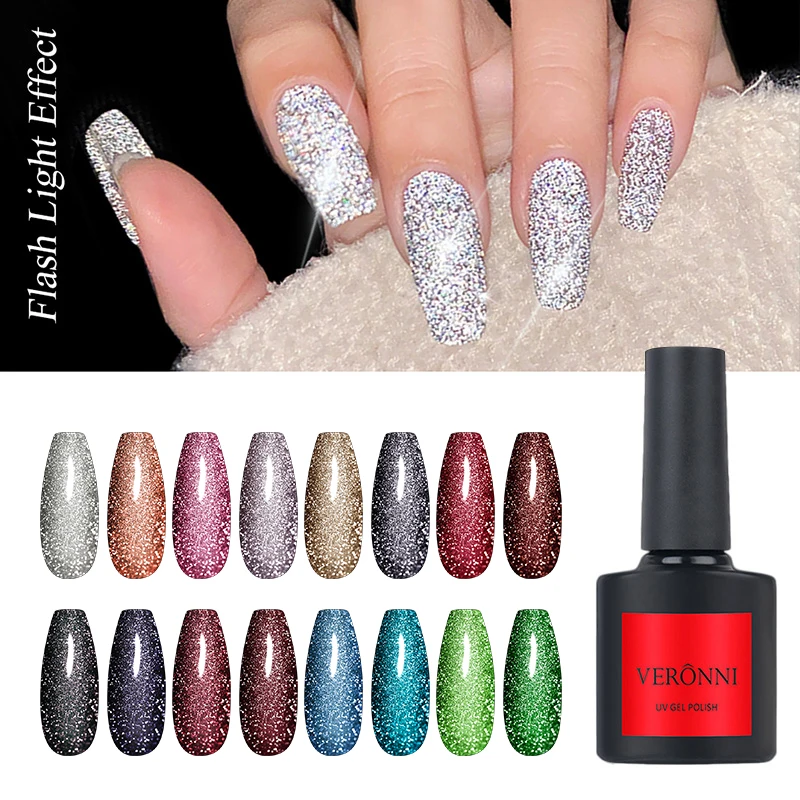 10 ml reflektierender Glitzer-Gel-Nagellack, Champagner, Gold, Silber, Nagelkunst, semi-permanenter UV-LED-Gel-Lack für die Maniküre