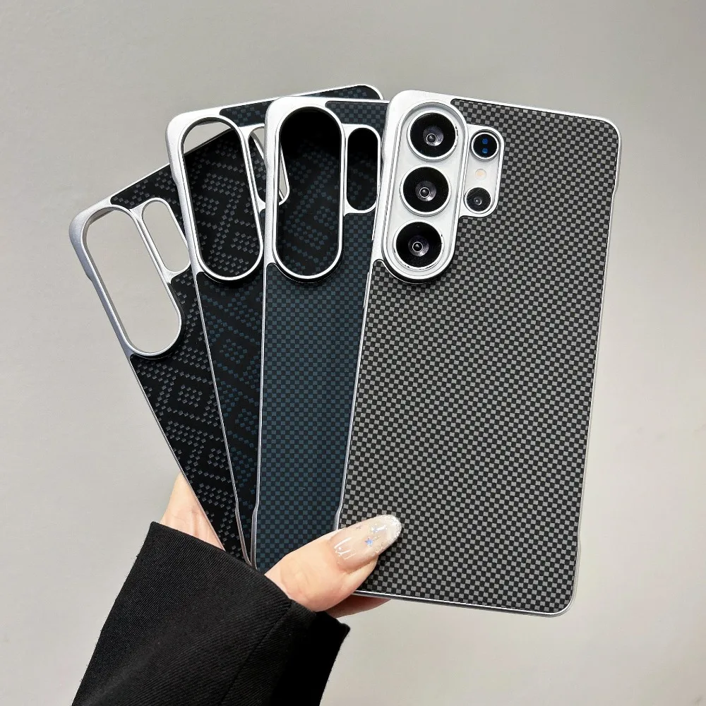Luxury Kevlar Texture Slim Borderless Metal Plated Bumper Case For Samsung Galaxy S26 S25 Ultra Plus Magnetic Protection Shell