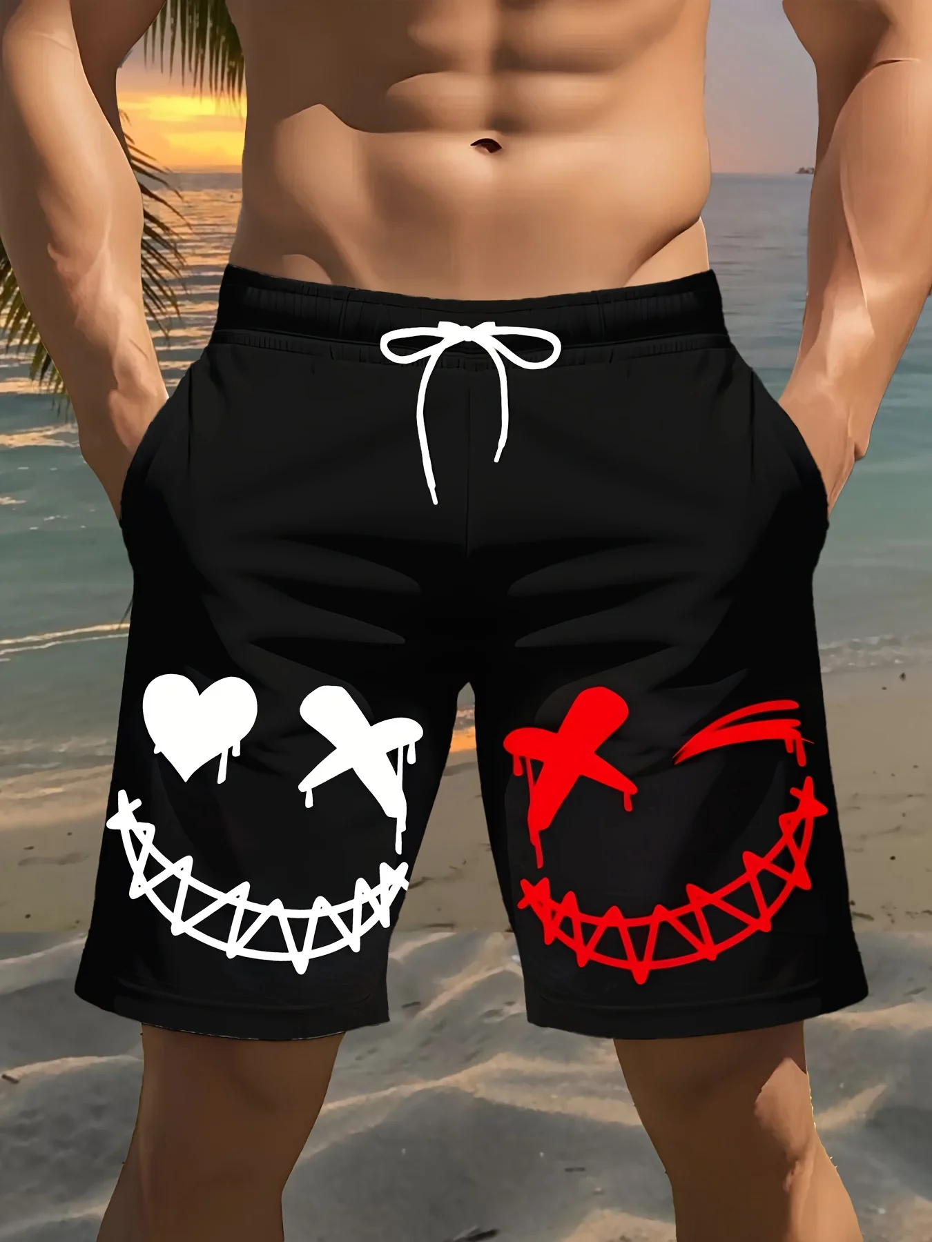 

The new men's shorts for summer 2025 feature 3D smiley face prints which are casual fashionable soft and breathable