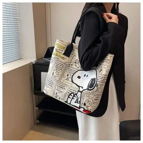Imagen 1 del producto Bolso de lona MINISO, bolso de alta capacidad para mujer, bolso de moda con dibujos de Snoopy, bolso grande versátil de un hombro, regalo para niñas