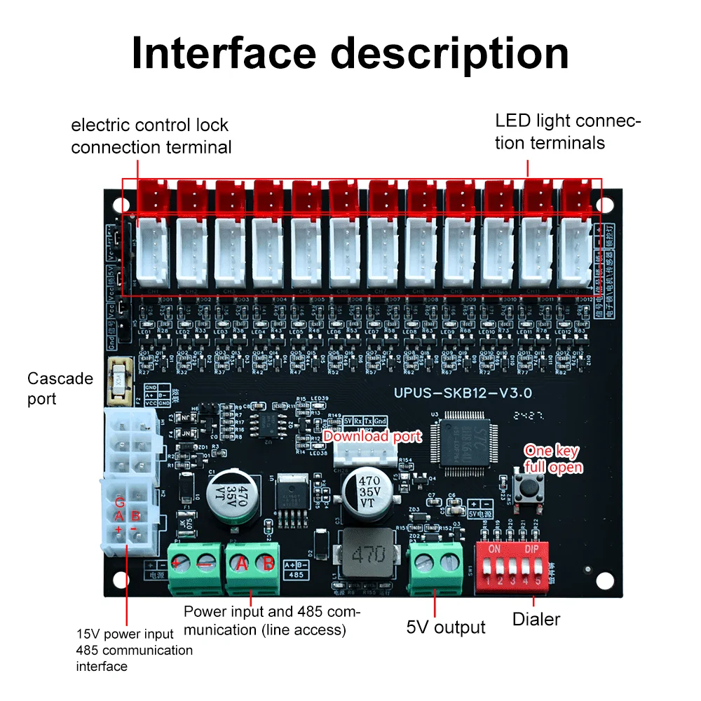 12ch 12V/24V Rs485 Smart Electronic Cabinet Lock Control Board Smart Locker Opbergkast Controller