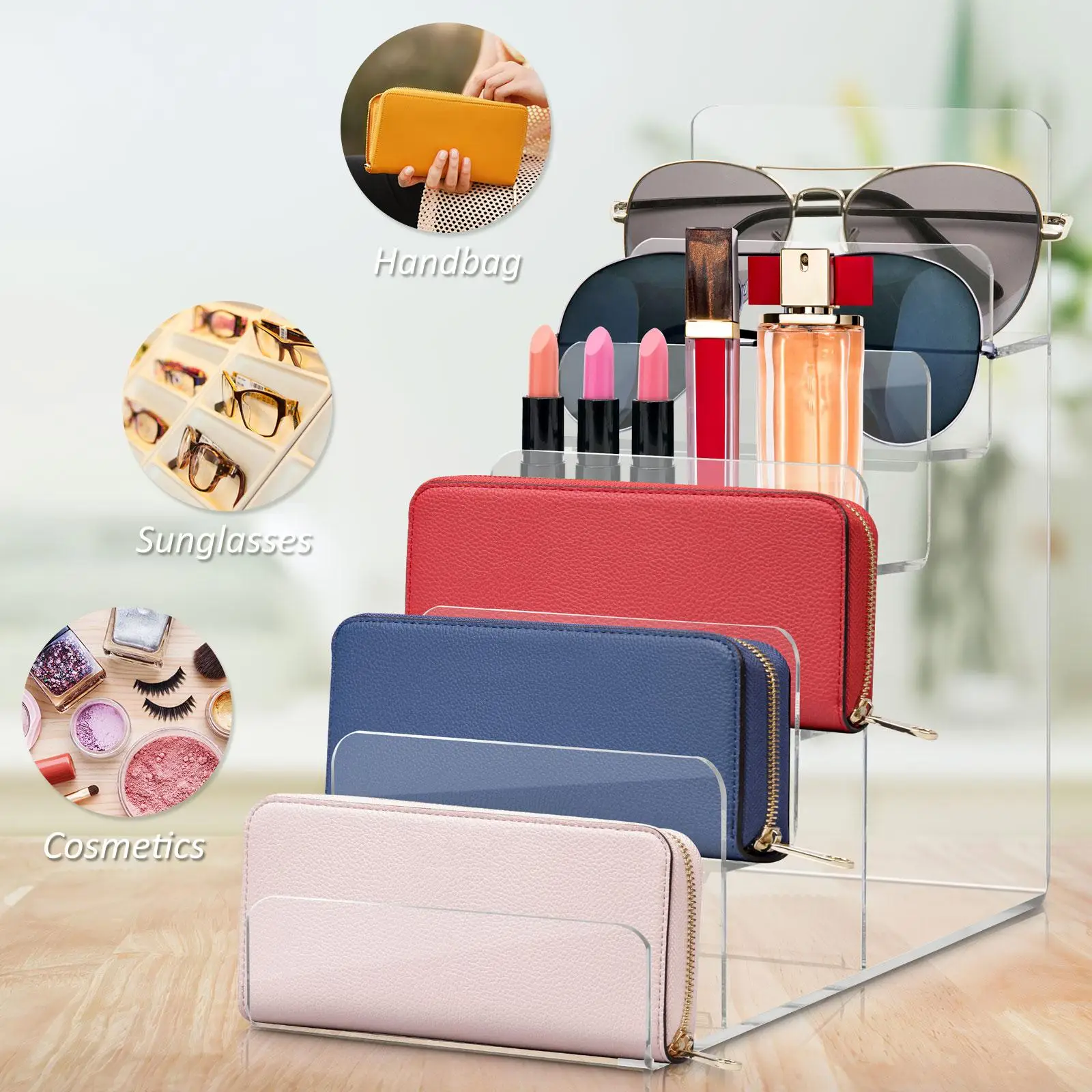 Multi Tier Acrylic Wallet Holder Transparent Purse Rack Stand Bag Display Shelf Jewelry Packaging Display Storage