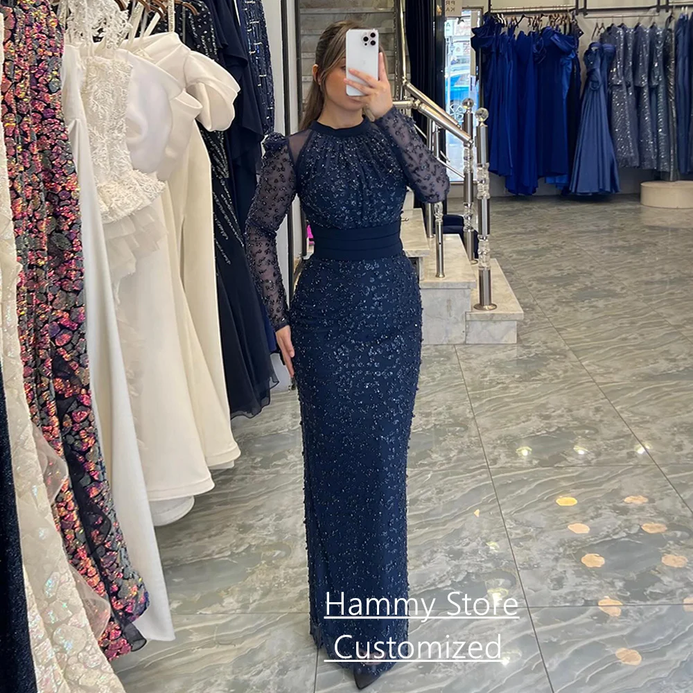 Maßgeschneidertes Meerjungfrau-Abschlussballkleid فسات Aam Ajo Tam Sleeves Round Neck Sparkling Pailletten Partykleid Abendkleider