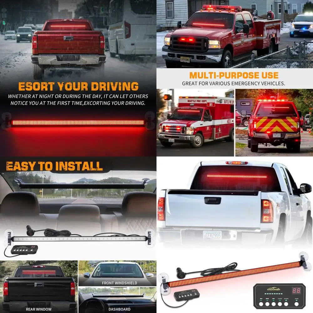 

Светодиодная сигнальная панель на 35 LED-модулях с 144 красными аварийными огнями, креплением на лобовое стекло и контроллером для полиции и аварийно-спасательных служб