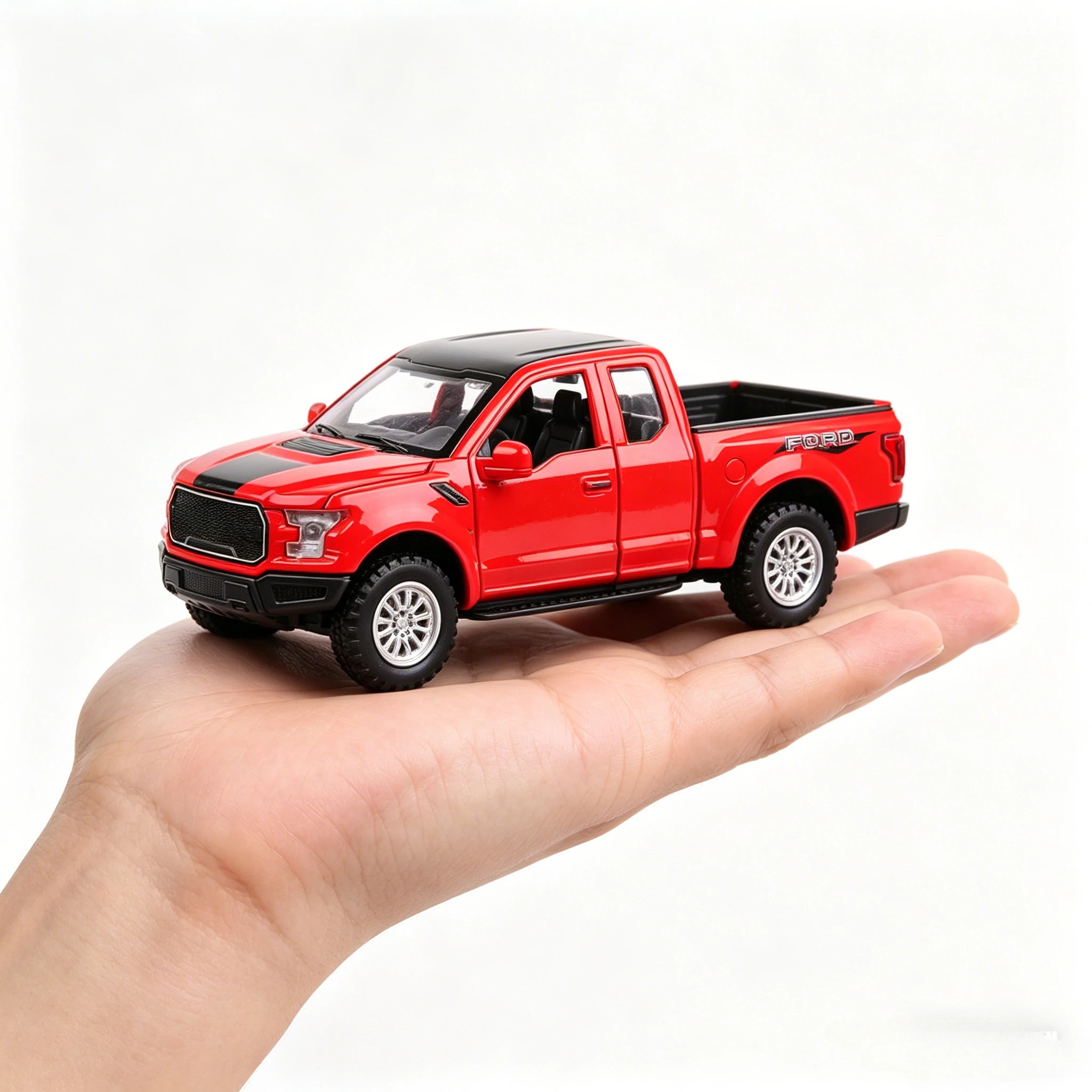 

Модель пикапа Ford F-150 Raptor 1:32, литая из сплава, внедорожник со звуком, светом, открывающимися дверями и амортизацией, подарок для мальчиков