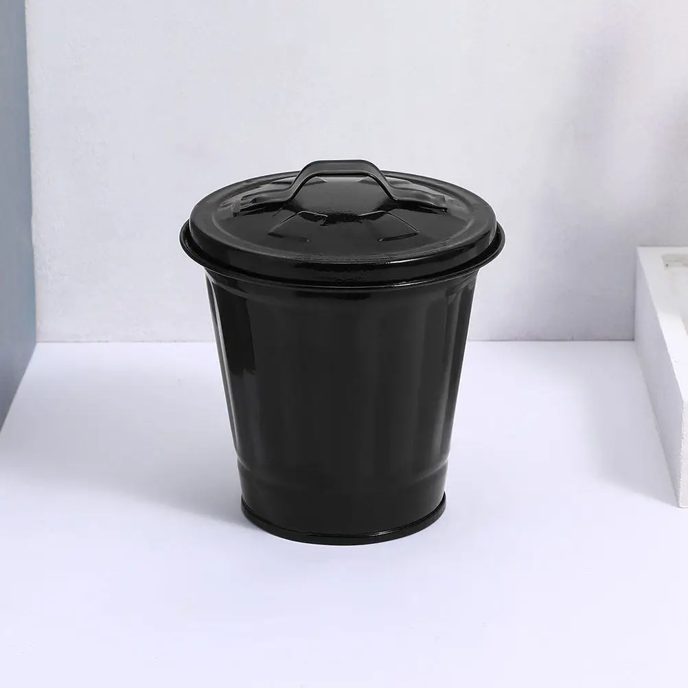 Mini Metal Trash Can with Lid – Desktop Pen Holder, Flower Pot & Small Waste Basket (3 pcs)