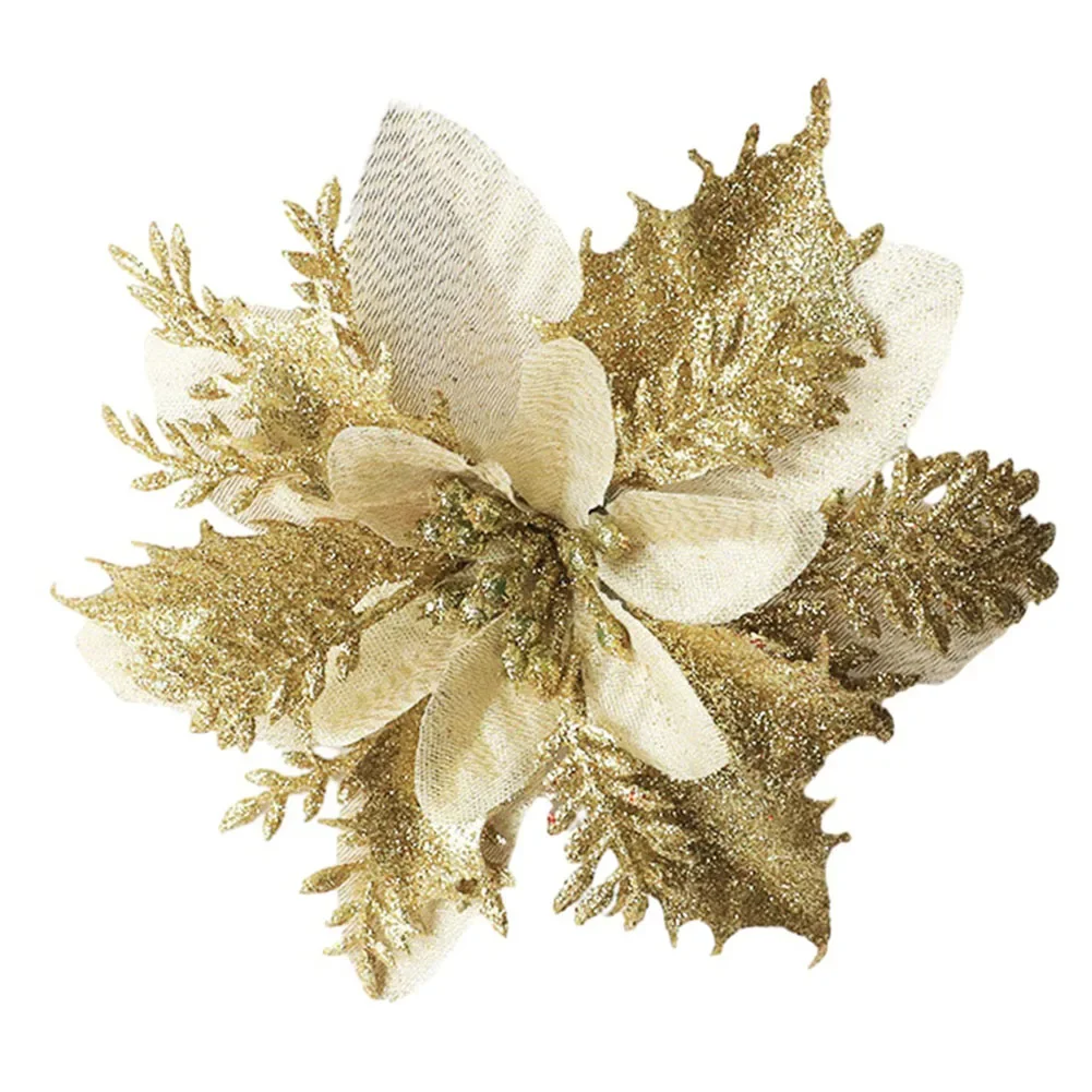 Enhance Your Holiday Decor with this Exquisite Christmas Poinsettia Glitter Flower Hanging Xmas Party Tree Decoration