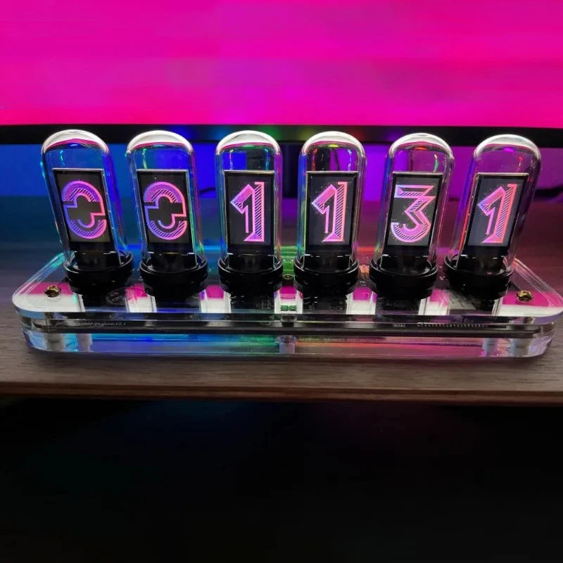 

RGB Glow Nixie Tube Clock Silent IPS Table Clock Display Pictures Digital Desk Clocks Desktop Room Design Office Desk Decoration