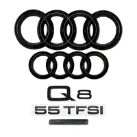 Black Car Front Hood Bonnet Grill Rear Trunk Emblem for AUDI Q8 4Ring Logo Badge 55TFSI Quattro Sticker Refitred Decoration