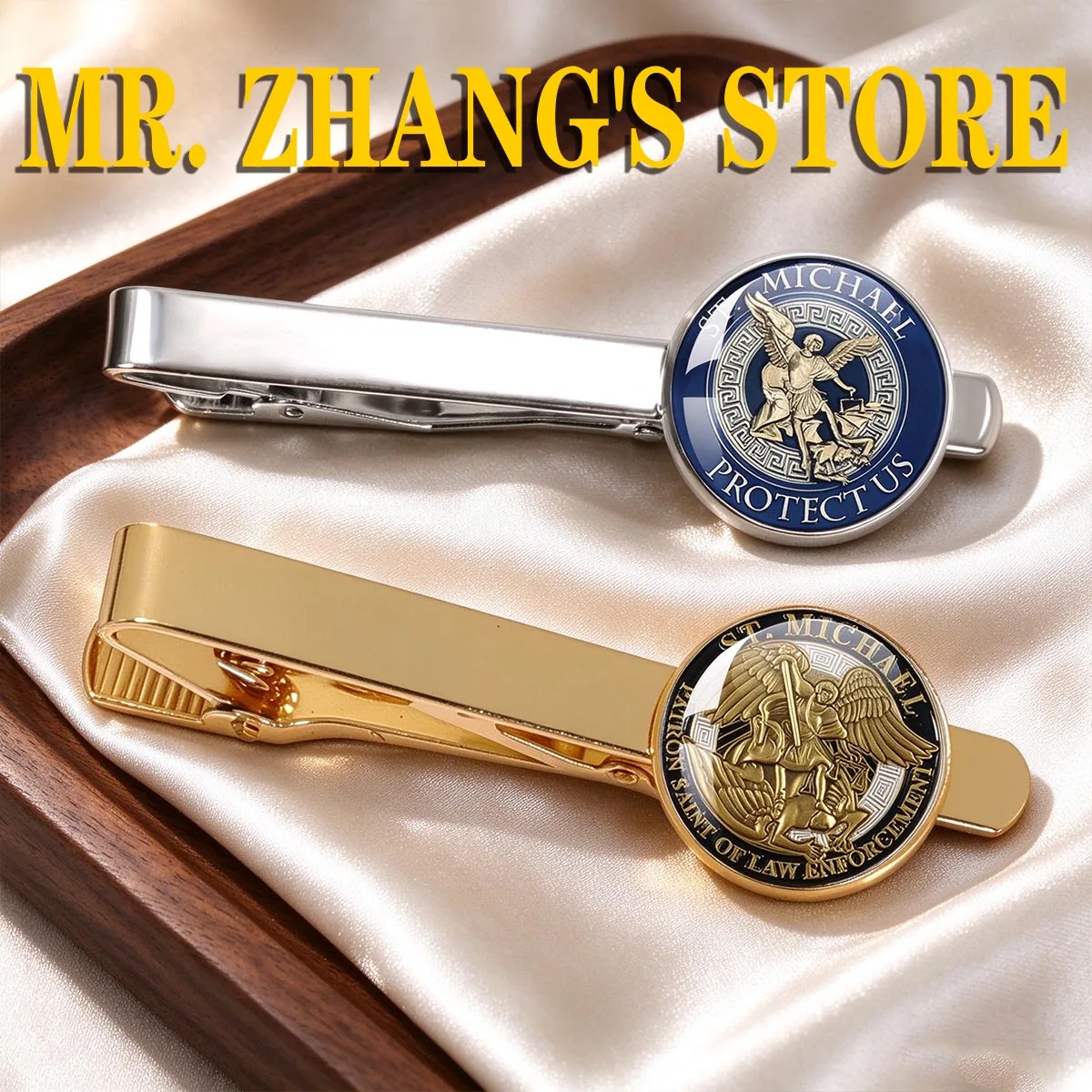 Jewelry Set 16MM Glass Cabochon Tie Clip Archangel St. Protect Me Saint Shield Protection Charm Metal Tie Clip Holy Gift