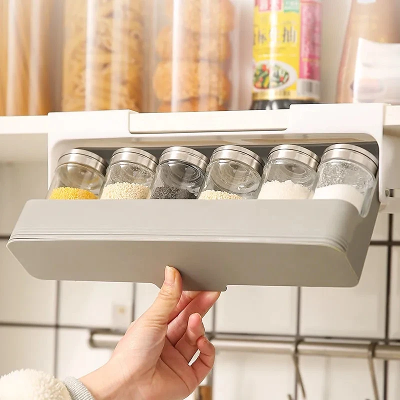 

Glass Condiment Bottle Storage Rack, Hanging Condiment Can Rack, Punch-Free, Kitchen, Household