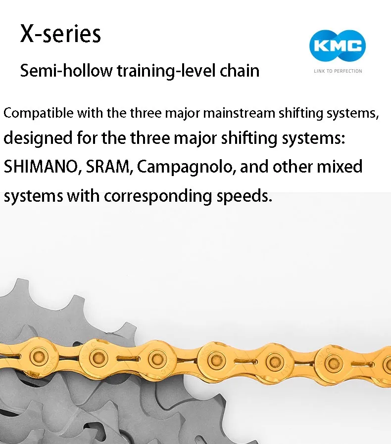 سلسلة دراجات KMC X-series 10\11 سرعة عالمية خفيفة الوزن بتصميم شبه مجوف سلسلة تدريب