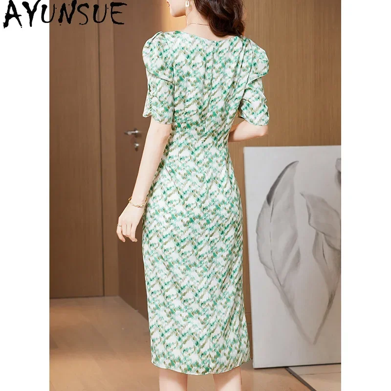 AYUNSUE 100% Echte Maulbeerseide Kleider Sommer 2024 Frau Elegante Luxus Lange Kleid Hohe Qualität Frauen Kleidung Vestido Verde