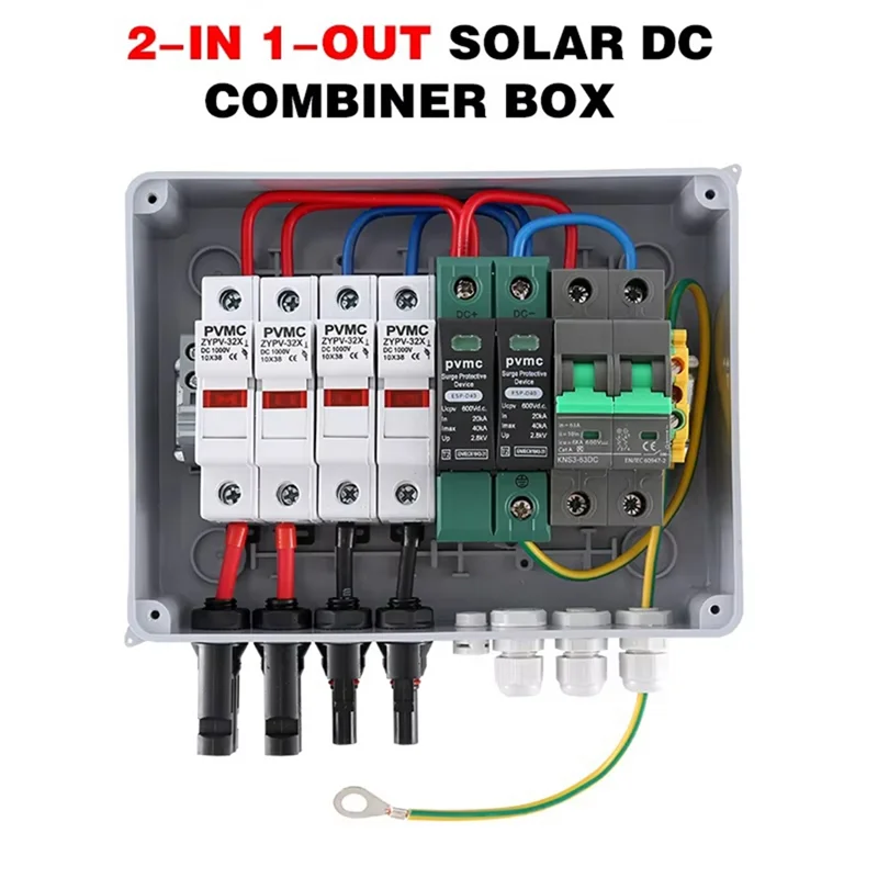 ABKS-Scatola combinatrice solare fotovoltaica fotovoltaica 2 in 1 uscita DC600V Fusibile MCB SPD con protezione cavo di terra Impermeabile IP65