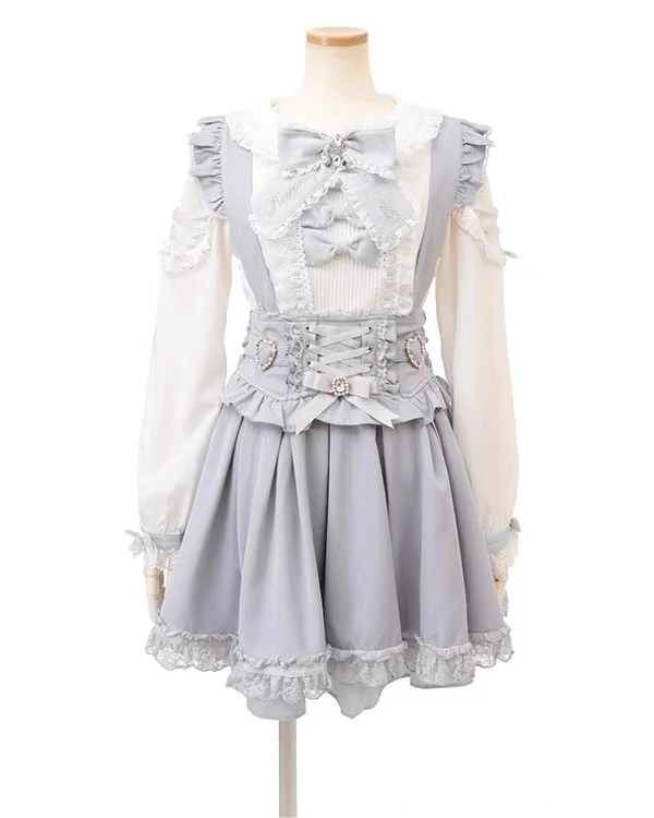 Women's Liz Lolita Skirt Womens Mine Style Mass Production Lace Edge Bow Love Rhinestone Black Strap Skirt Spring and Autumn