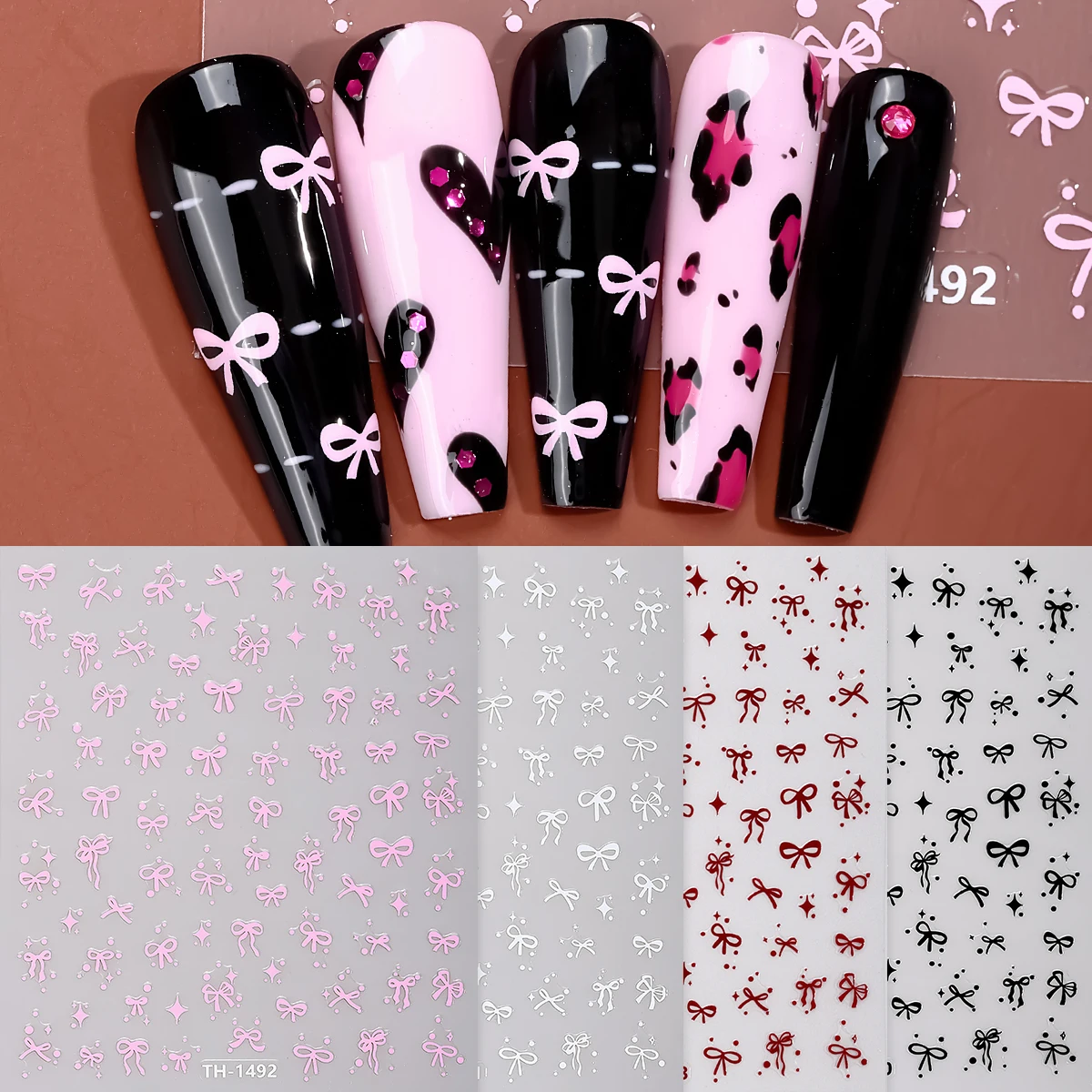 

1pc/4pcs Black White 3D Bowknot Ribbons Nail Art Sticker Y2K Star Self-Adhesive Decals Sliders for Nails DIY Manicure Decoration