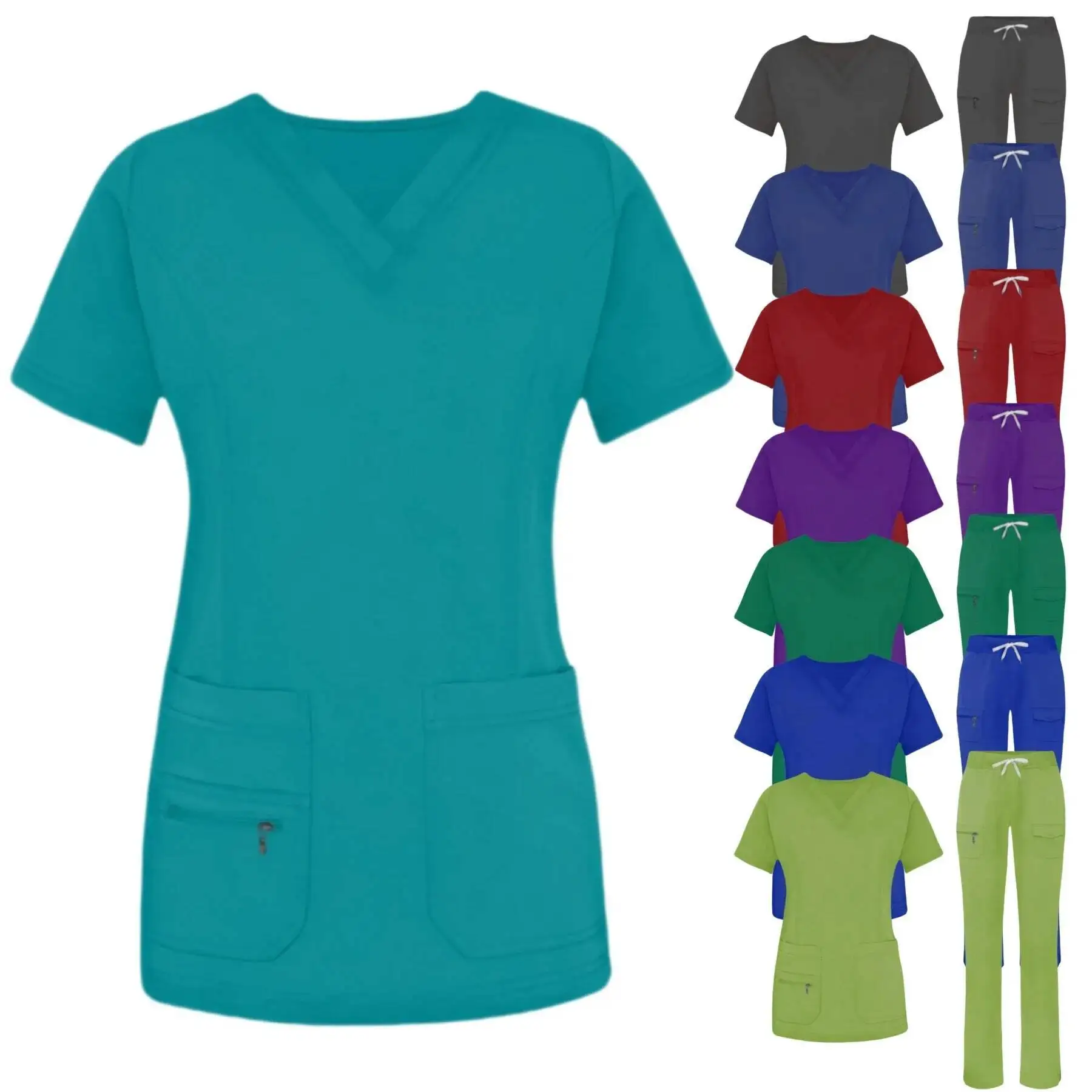 Chirurgische Uniformen Vrouw Blouse Strechy Scrubs Top + Broek Sets Medico Kleding Voor Artsen Verpleegkundigen Klinisch Medisch Uniform