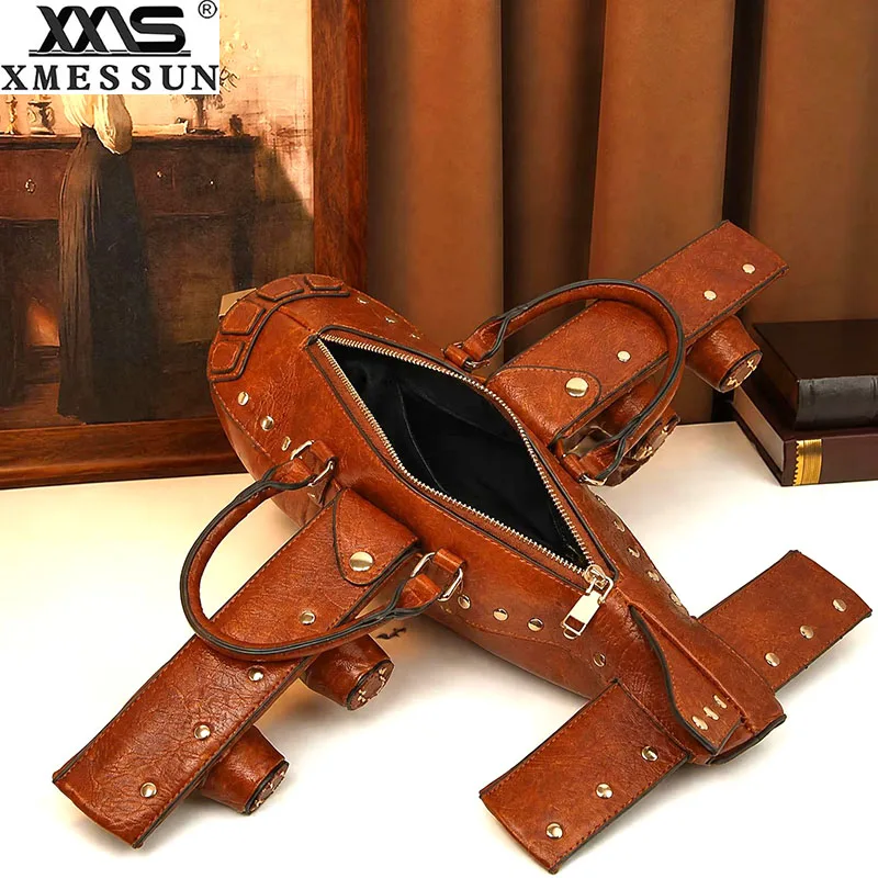 New Airplane Shape Rivet Handbags for Women,2027 Fashion Vintage Steampunk PU Leather Shoulder Crossbody Bag Unique Novelty Bag