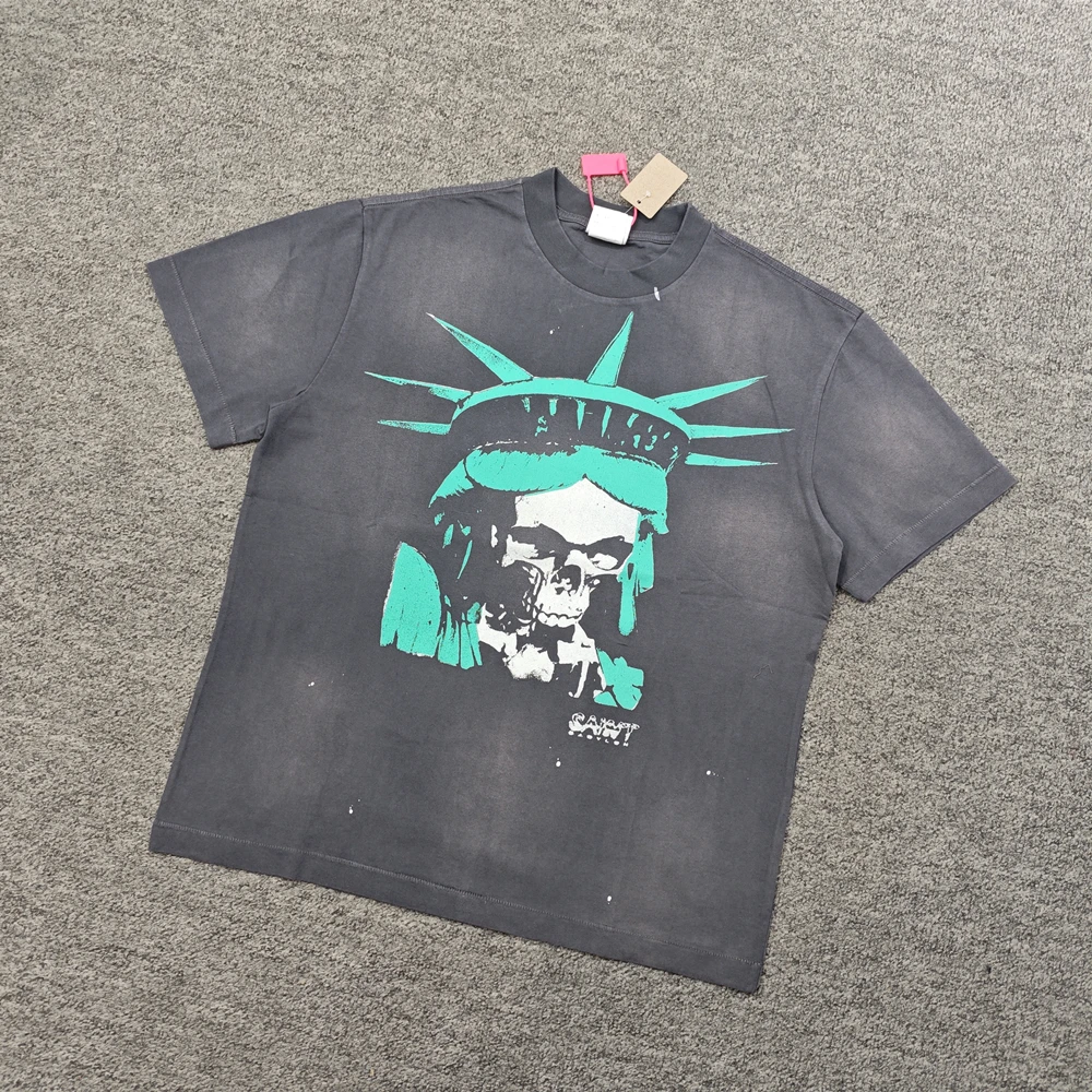 

Yao Fashion Saint Of Michael Graphic Retro Street Свободная удобная хлопковая футболка с винтажным эстетическим дизайном Футболка для мужчин