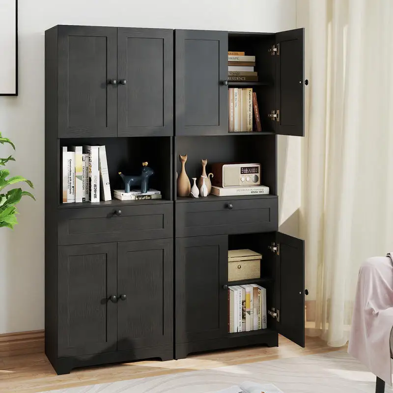 

67.5 Inch Tall Modern Freestanding Floor Storage Cabinet with 4 Doors and 1 Drawer-Black