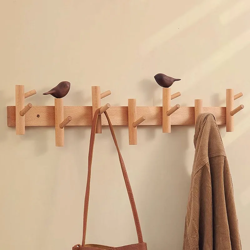 Creative Clothes Hanger Foyer Entrance Wood Hangers Multifunctional Bag Key Coat Hook Wall Mount Coat Racks Hanging Organizers image 3