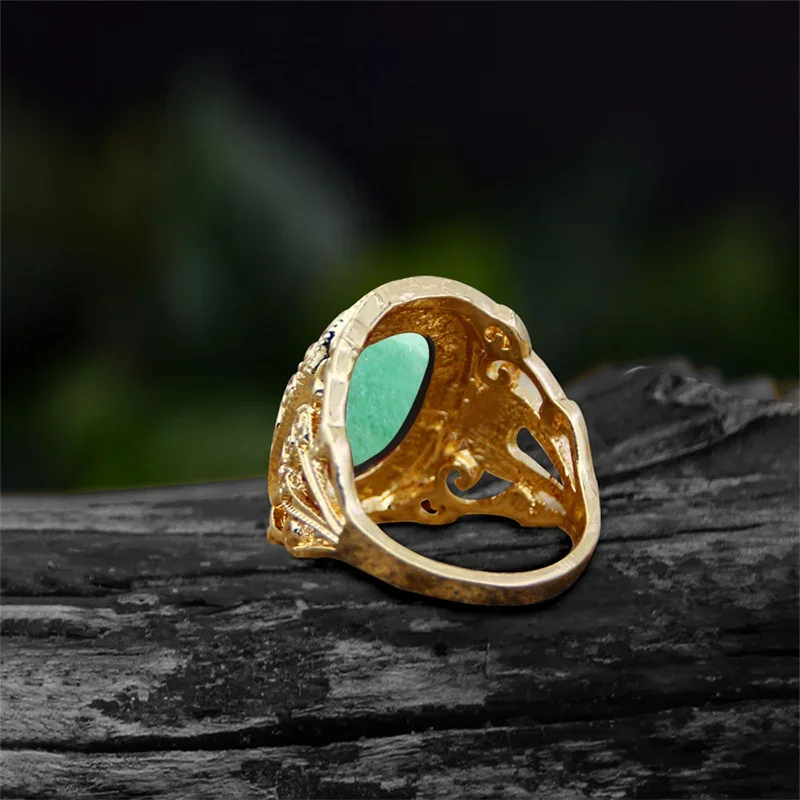 Fashion Oval Natural Quartz Jades Rings For Women Gold Color Flower Natural Stone Fashion Women Ring