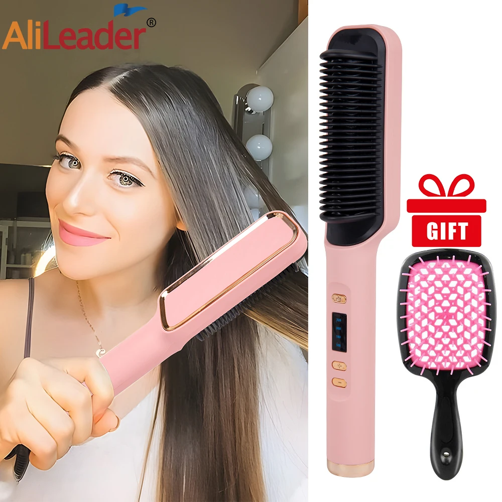 

Professional Hot Comb for Hair Styling Hair Straightener and Curler 2 in 1 Dryer and Straightening Brush electric Hair Comb