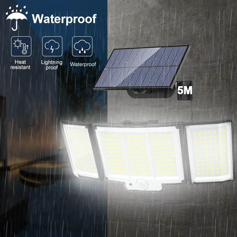 348 LED Solar Light Outdoor IP65 Waterproof Spotlight Wall Lamp with Motion Sensor 3 Modes Street Garden Decor Garage Courtyard