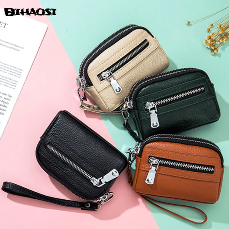 

Women's Zero Wallet Leather Mini Key Chain Zipper Style Coin Change Wallet Wristlet Purses Girls Purse Small Pouch Wholesale