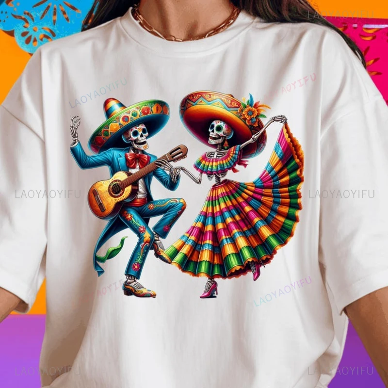 Dia De Los Muertos Tee for Mexican Lover Gift Cultural Celebration Dia De Muertos CoupleSummer Fashion O-neck Short-sleev Tops