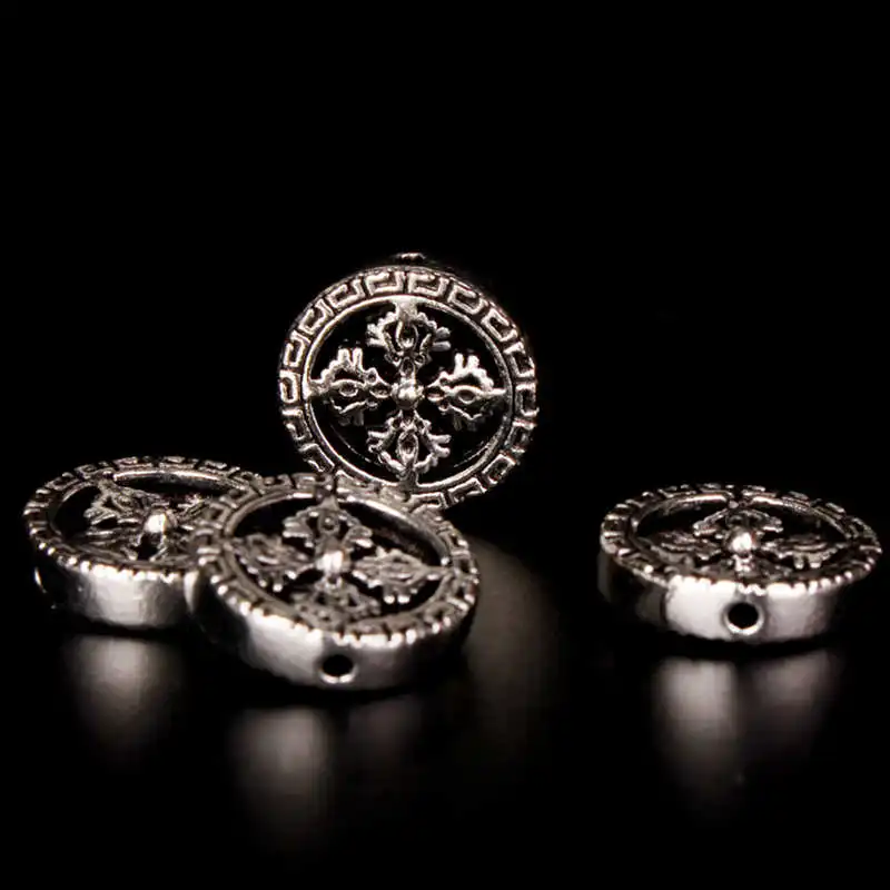 Tibetan Antiqued Malas Finding Bead Charms Old Silvertone Cross Dorje NBB506