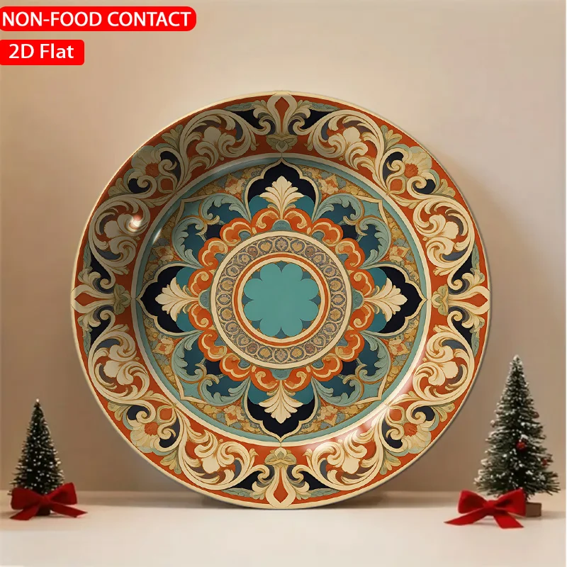 1pc Mandala Floral Ceramic Plate - Orange Non-Food Contact Suitable for Home Desk Decor, Elegant Mandala Patterns, Ceramic