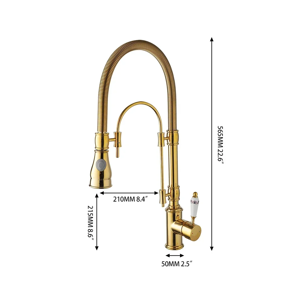 Gold Polished Spring Pull Down Kitchen Faucet Deck Mounted Rotating Basin Cuisine Torneira Brass Sink Mixer Water Tap