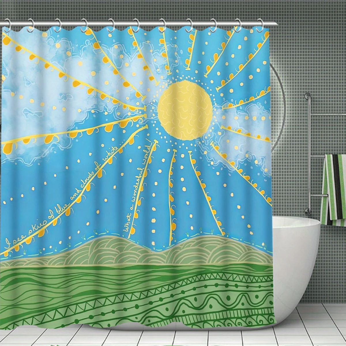 Sun 4pcs Bathroom Set, High Quality Shower Curtain, Absorbent Bathroom Floor Carpet, Non-slip U-Shaped Contour Rug & Toilet