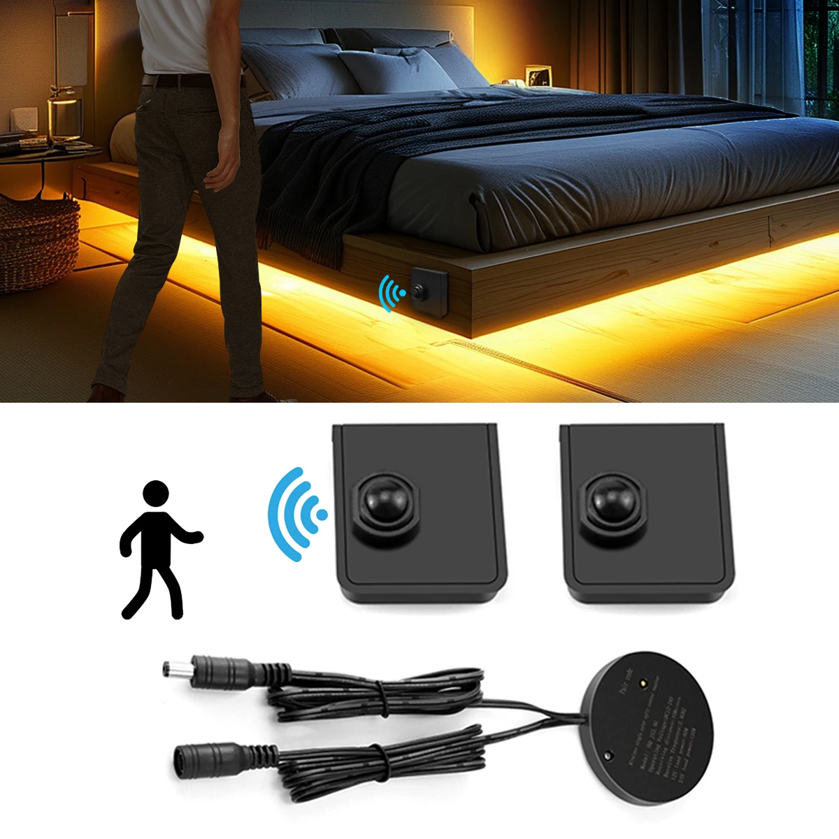 

Wireless PIR Motion Sensor Switch & Receiver Set for LED Lights Joint Use Multiple Pieces Compatible with DC12V-24V Lamps